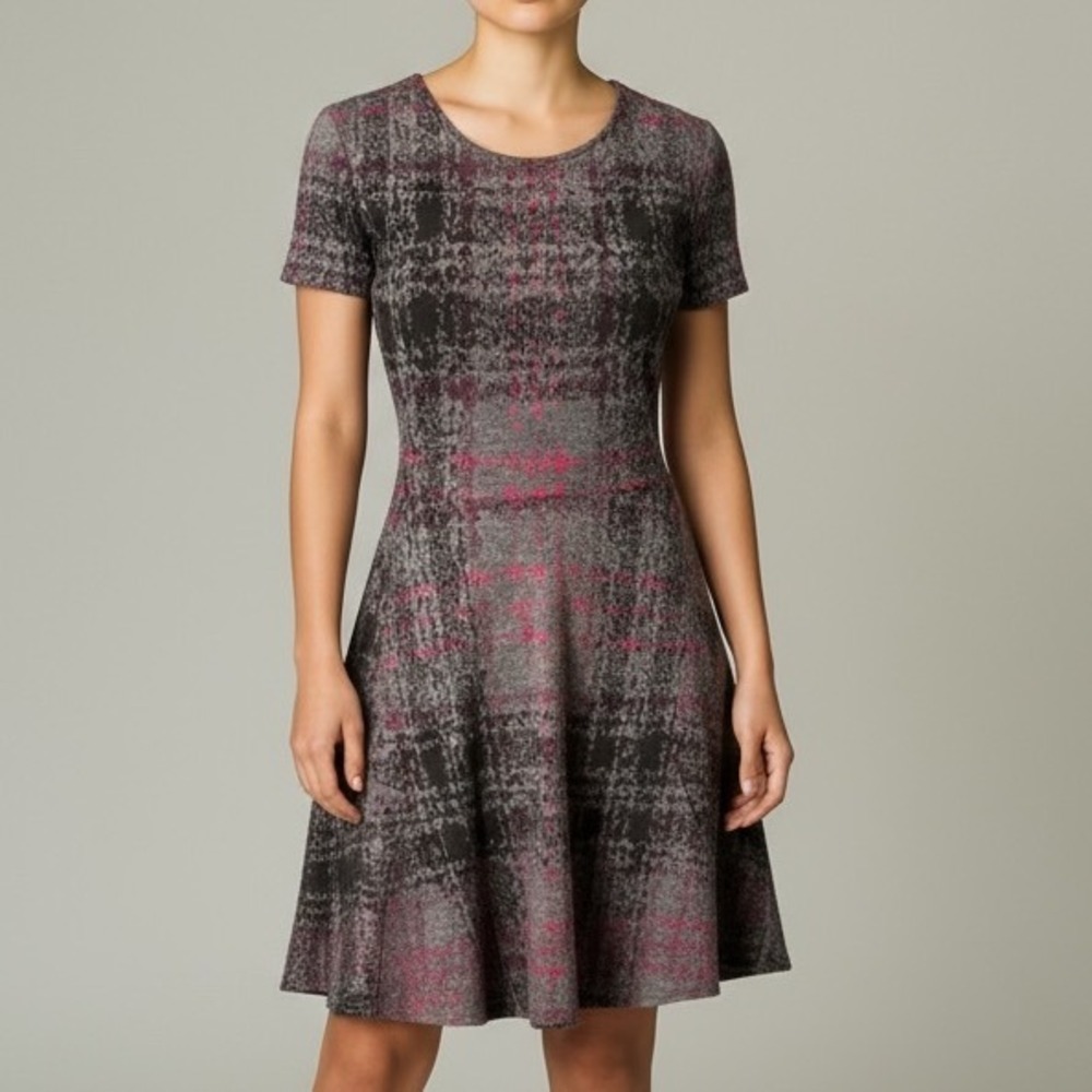 Betsey‎ Johnson Womens Preppy Goth Gray Pink Plaid Fit & Flare Dress Small